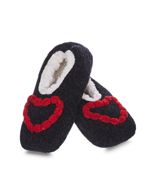 Memoi Red Cozy Heart Chenille Slipper Socks