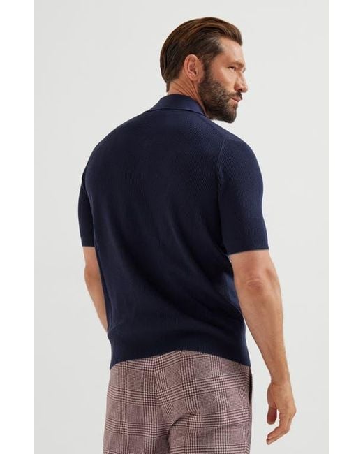 Brunello Cucinelli Blue English Rib Knit Sweater for men