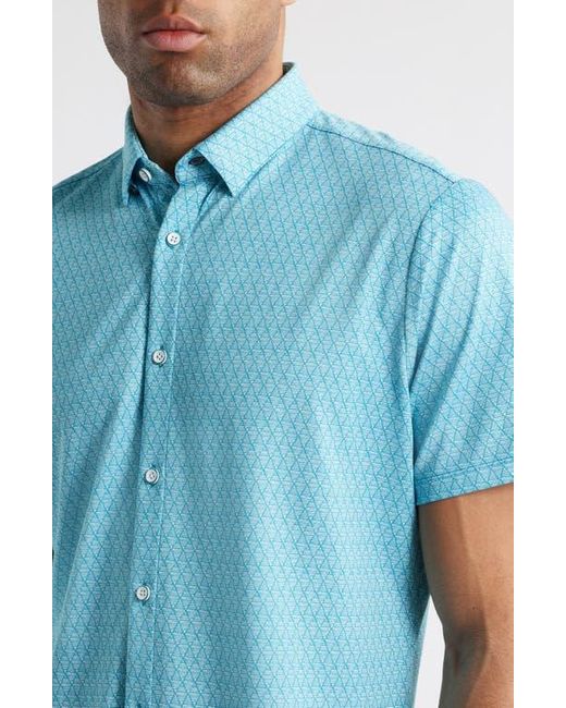 Mizzen+Main Blue Halyard Trim Fit Geo Print Short Sleeve Performance Button-Up Shirt for men