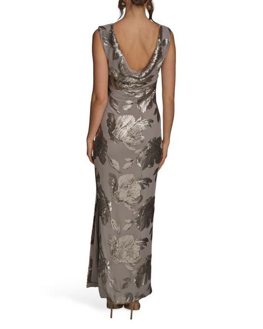 Donna Karan Natural Sequin Floral Sleeveless Gown