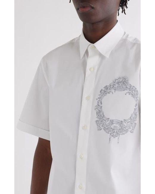 Givenchy White Military Short Sleeve Cotton Blend Button-Up Shirt for men