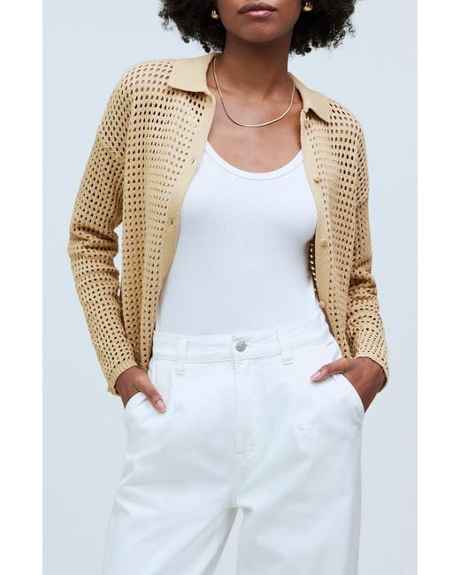 Madewell White Open Stitch Polo Cardigan