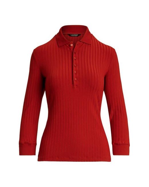 Ralph Lauren Red Three Quarter Sleeve Rib Polo