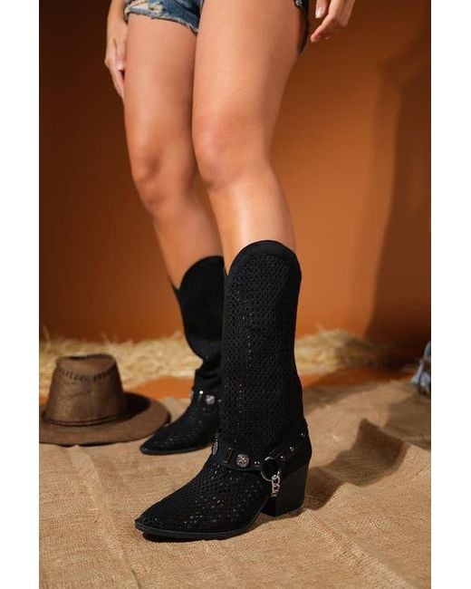Prologue Shoes Black Lumen Block Heel Western Boot