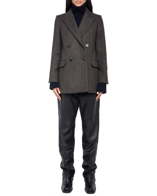 Zadig & Voltaire Black Miew Chevron Double Breasted Wool Blend Blazer
