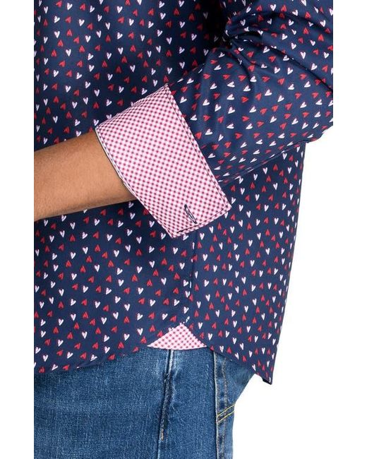 Con.struct Blue Slim Fit Mini Hearts Recycled 4-Way Stretch Performance Long Sleeve Shirt for men