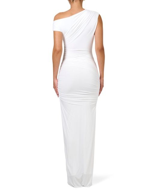 Naked Wardrobe White Ruched One-shoulder Gown