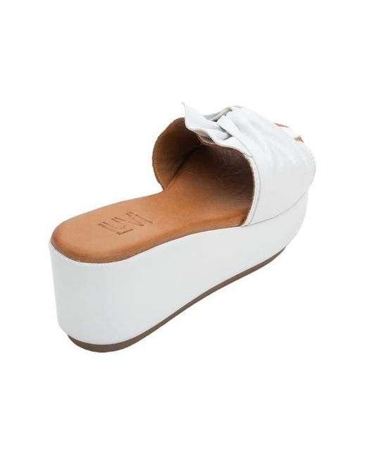 Forever & Always Shoes White Syndra Bow Wedge Leather Sandal