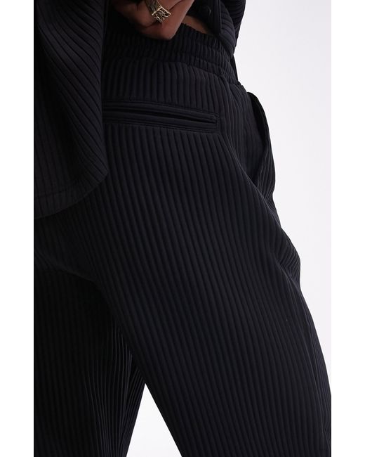 Topman Black Plissé Wide Leg Drawstring Pants for men
