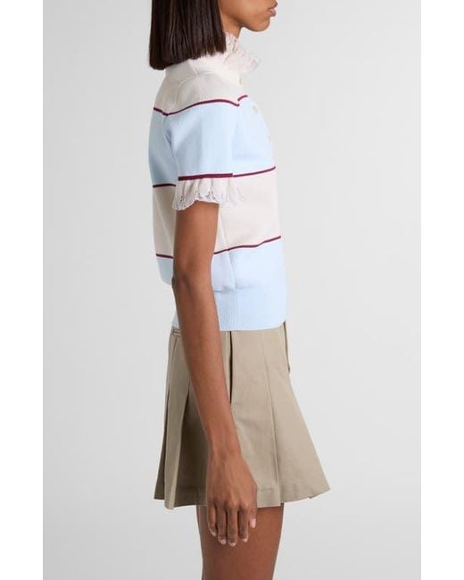 Alexander McQueen Blue Lace Ruffle Stripe Polo