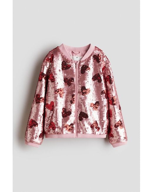 H&M Red Sequined Bomber Jacket