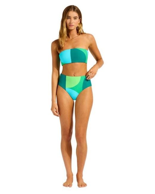 Seafolly Blue Reversible Strapless Tube Bikini Top