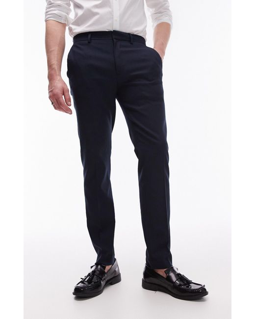 Topman Blue Skinny Fit Textured Pants for men