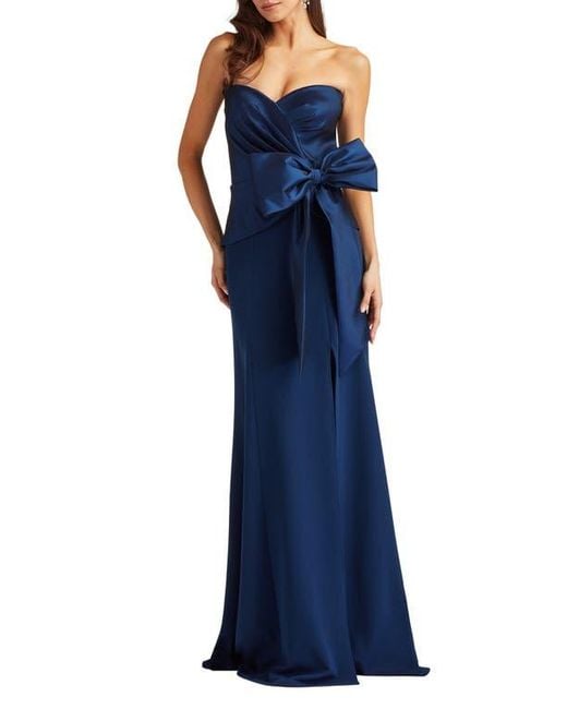 Tadashi Shoji Blue Strapless Stretch Crepe Gown