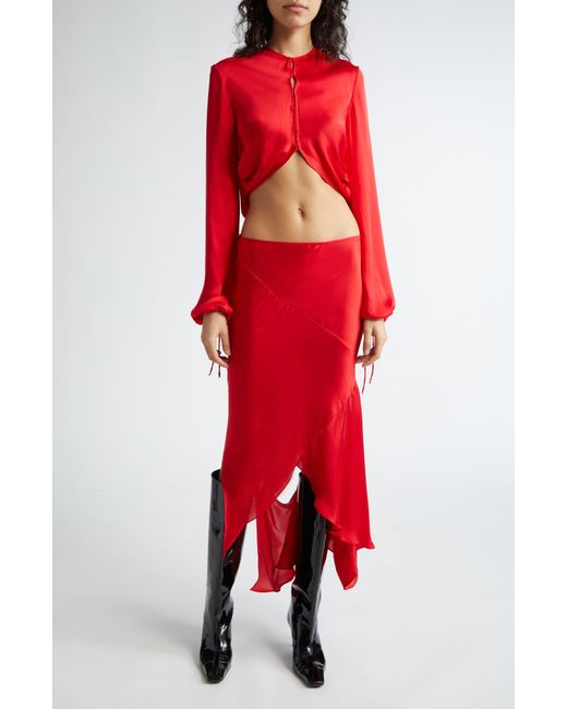 Acne Red Tido Silk Charmeuse Asymmetric Skirt