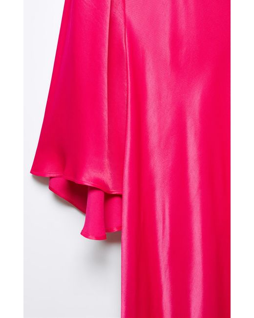 Mango Red Long Sleeve Satin High-low Dress