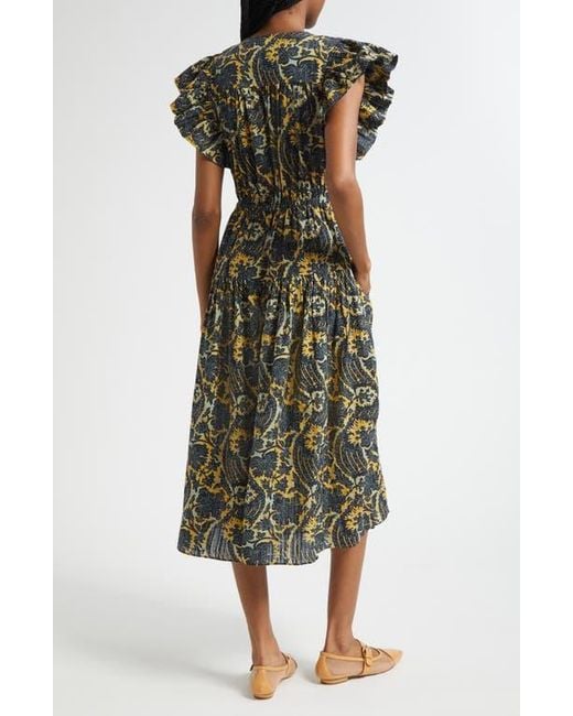 Ulla Johnson Green Kairi Flutter Sleeve Midi Dress