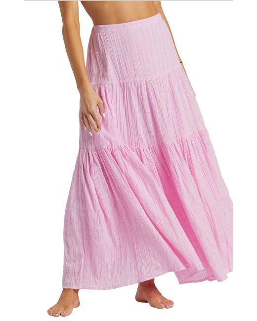 Billabong Pink Sol Tiered Cotton Maxi Skirt