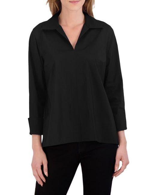 Foxcroft Black Agnes Split Cuff Popover Blouse