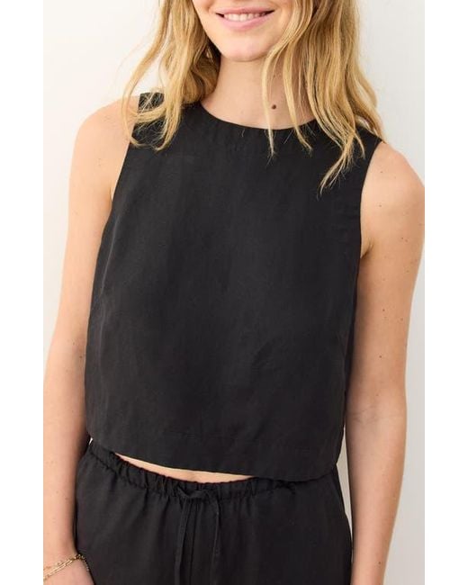 Marine Layer Black Quinn Sleeveless Linen Blend Crop Top