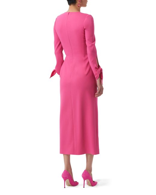 Carolina Herrera Pink Long Sleeve Stretch Wool Midi Sheath Dress