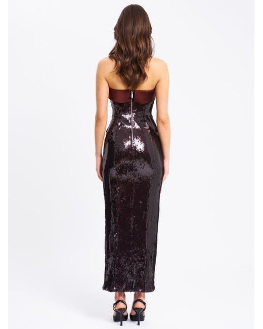 Miss Circle Red Qadira Sequin Maxi Pencil Dress