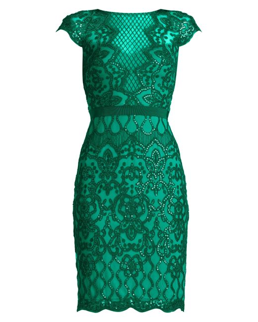 Tadashi Shoji Green Sequin Lace Body-con Cocktail Dress