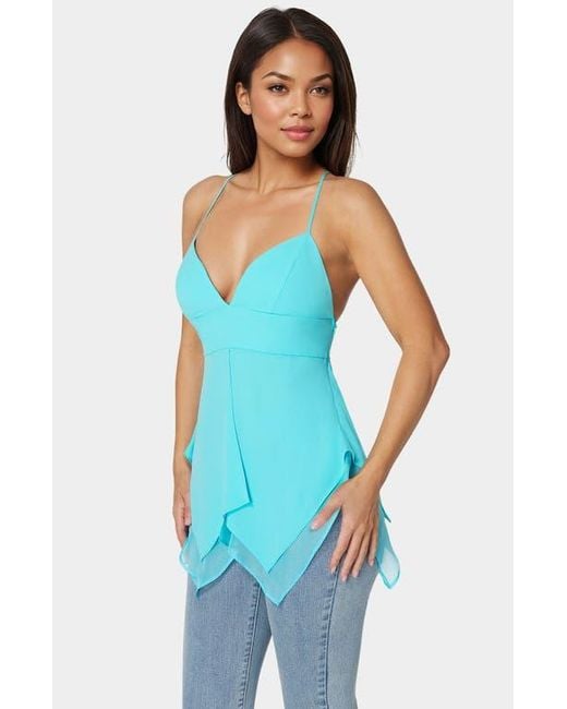 Bebe Blue Asymmetric Butterfly Tank Top
