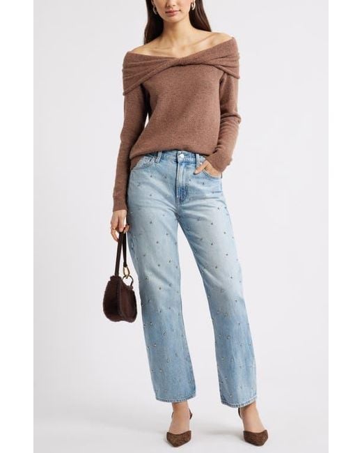 Open Edit Blue Twisted Collar Sweater