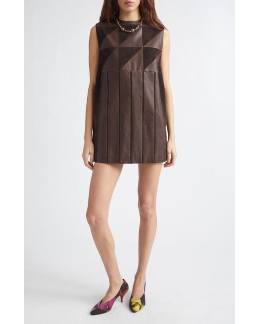 Versace Brown Leather Patchwork Minidress