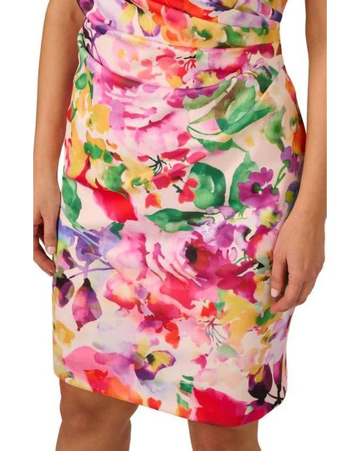 Adrianna Papell Red Print Cutout One-Shoulder Sheath Dress