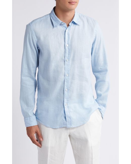 Boss Blue Roan Slim Fit Stretch Linen Blend Button-up Shirt for men