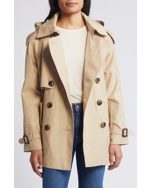 London Fog Natural Double Breasted Belted Water Repellent Raincoat