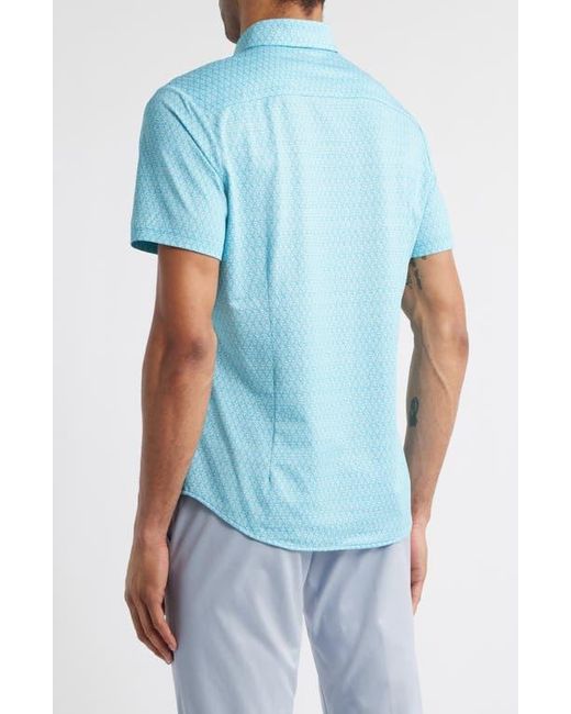 Mizzen+Main Blue Halyard Trim Fit Geo Print Short Sleeve Performance Button-Up Shirt for men