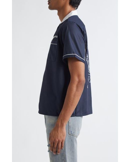 MIDNIGHT RODEO Blue Chain Stitch Piped Voile Camp Shirt for men