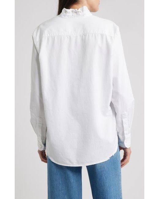 Frank & Eileen White Ruffle Collar Relaxed Fit Cotton Button-Up Shirt