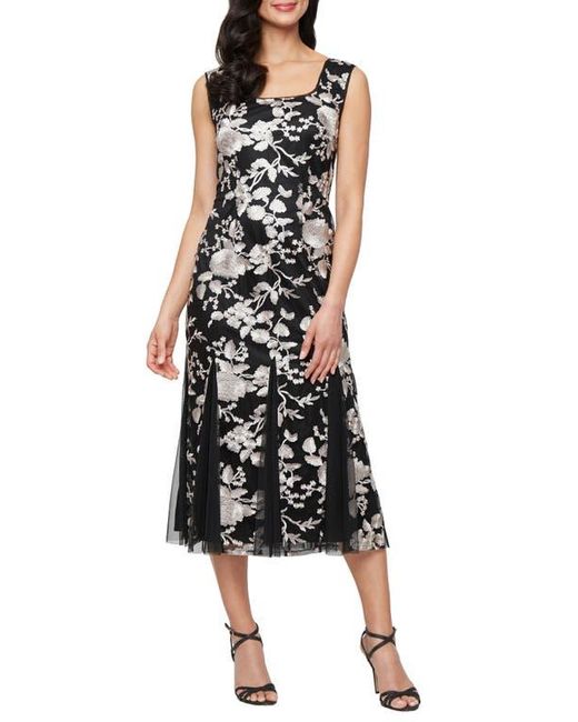 Alex Evenings Women's Black Floral Embroidered Sleeveless Dress & Jacket