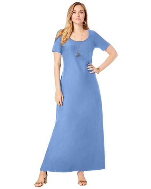 Jessica London Blue Stretch Cotton T-Shirt Maxi Dress