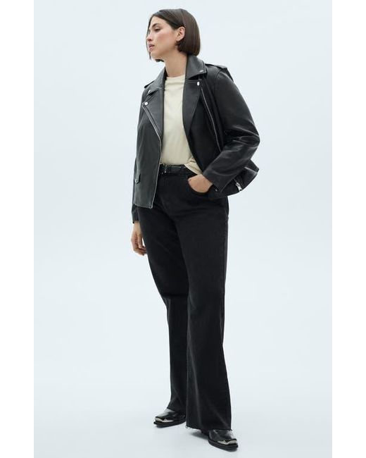Mango Black Leather Biker Jacket