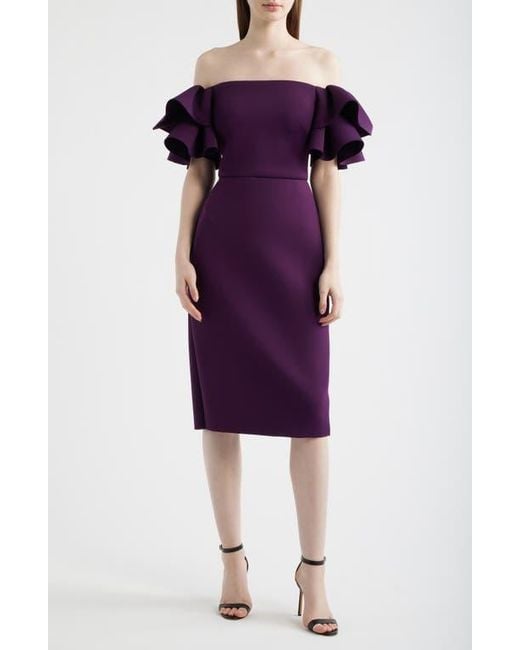 Eliza J Ruffle Sleeve Off The Shoulder Cocktail Dress in Purple | Lyst