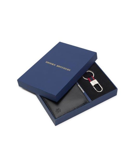 Brooks Brothers Black Leather Wallet & Key Chain Set for men