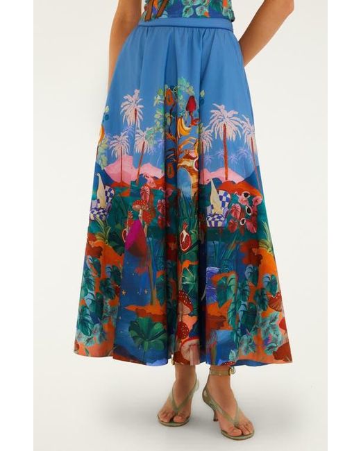 Farm Rio Blue Maxi FARM Rio Dream Landscape Organic Cotton Maxi Skirt in Blue | Lyst