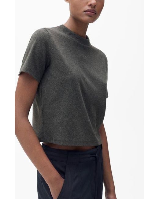 Mango Black Crewneck Stretch Cotton Blend T-Shirt