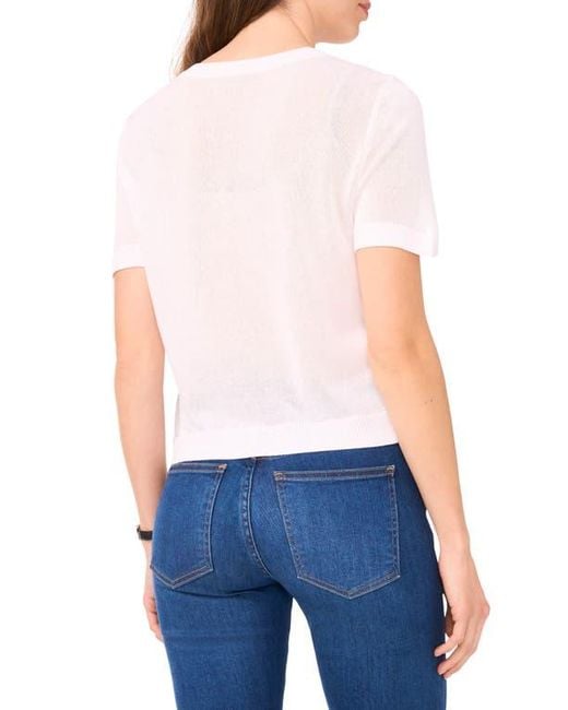 Halogen® Blue Short Sleeve Button-Up Sweater