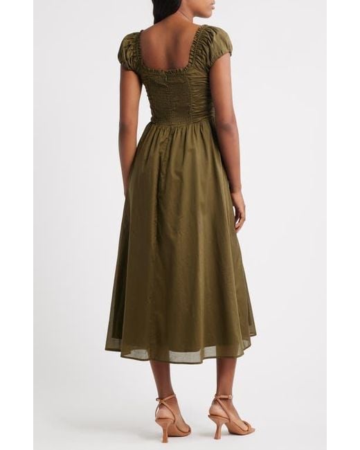 Charles Henry Green Gathered Bodice Cotton Midi Dress