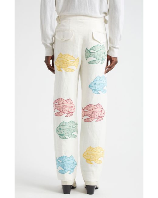 Bode Multicolor Piscine Appliqué Linen Pants for men