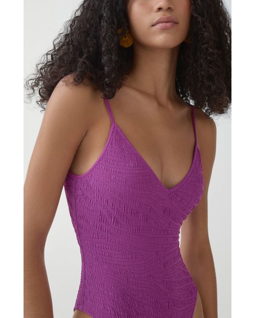 Mango Purple Samos Textured One-piece Swimsuit
