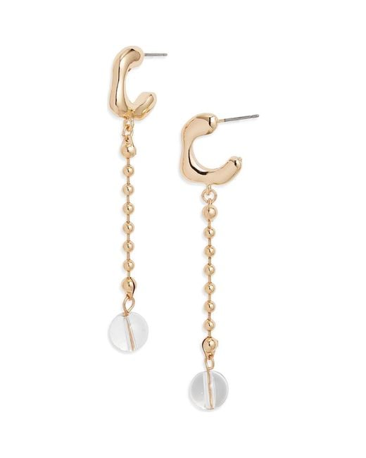 Open Edit Metallic Bead Linear Drop Earrings