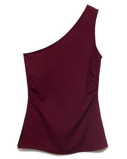 Mango Purple Ruched One-Shoulder Top