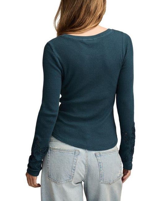 Lucky Brand Blue Cutwork Detail Cotton Rib Top